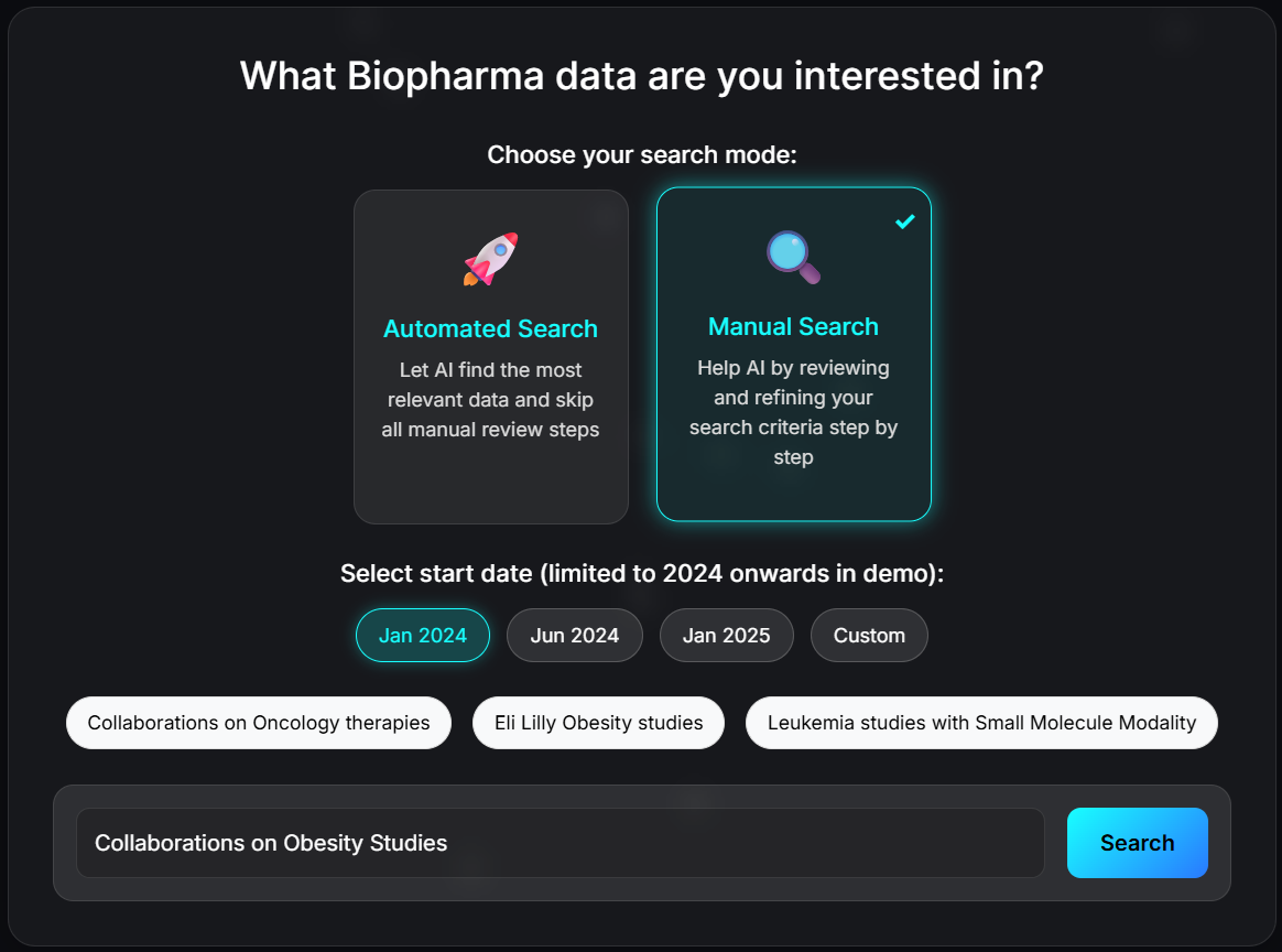 PharmaScout Search Interface - Collaborations on Obesity Drugs